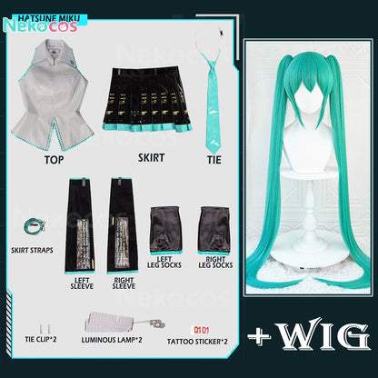 【Nekocos】Vocaloid Hatsune Miku Cosplay Miku Silver Patent Leather Cosplay Costume Premium Edition | In Stock
