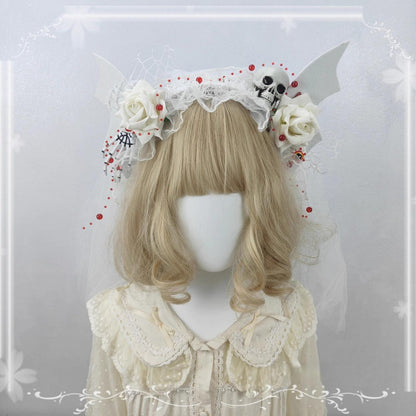 Halloween Gothic Lolita Accessories, White Bride Style One Size KC (wings style)+ Veil