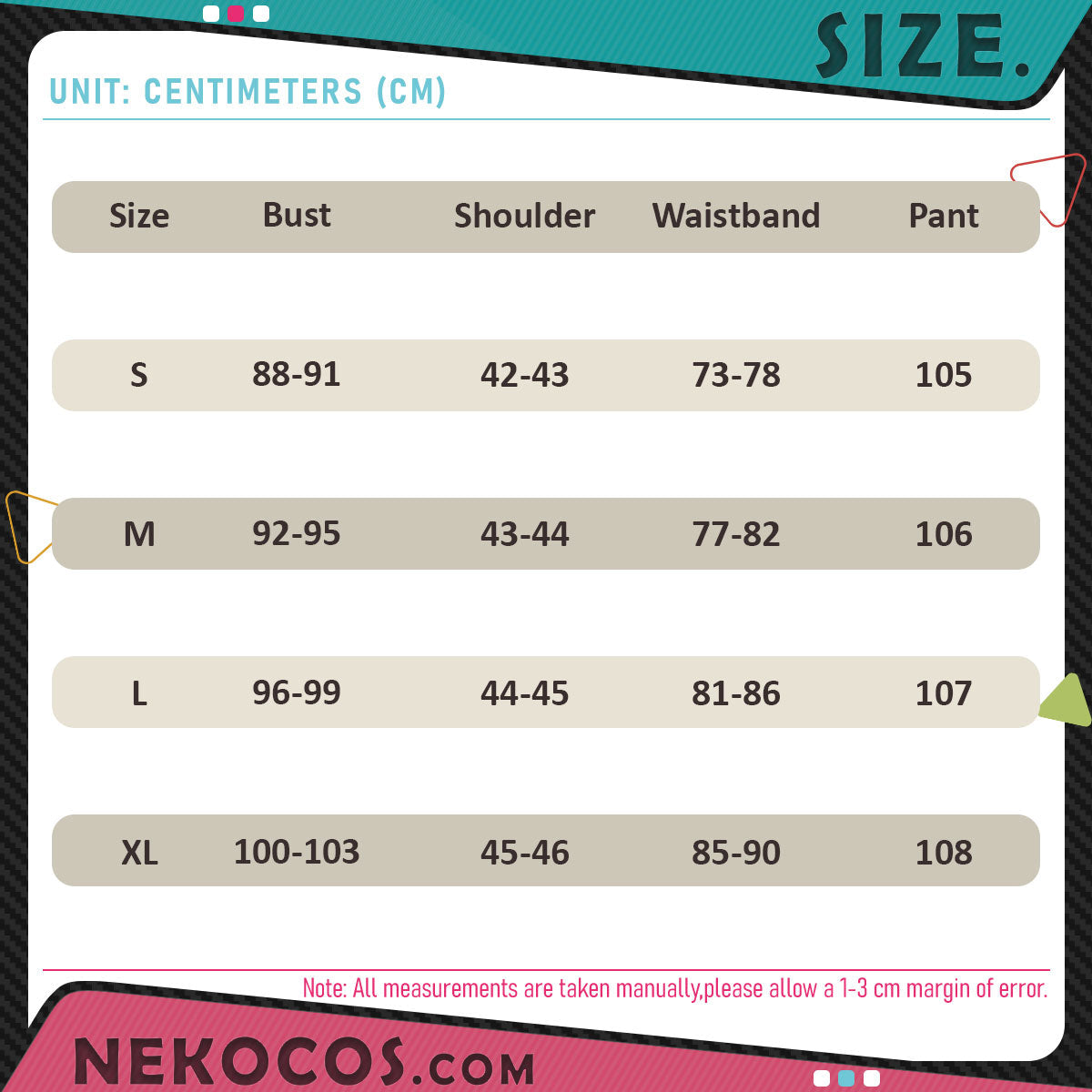 Size chart for 【Nekocos】Game Neverness to Everness Cosplay Esper Zero Cosplay Costume | In Stock in centimeters.