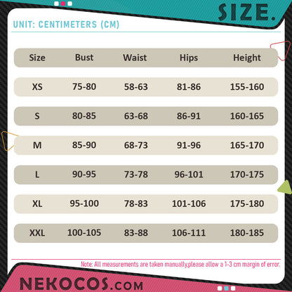 Size chart for 【Nekocos】Game Honkai: Star Rail Cosplay Robin Summeretto Cosplay Costume | Custom-Tailor detailing measurements.