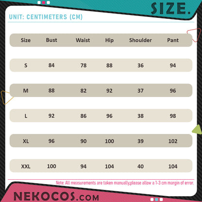 Size chart for 【Nekocos】Game Neverness to Everness Cosplay Daffodill Cosplay Costume in centimeters.