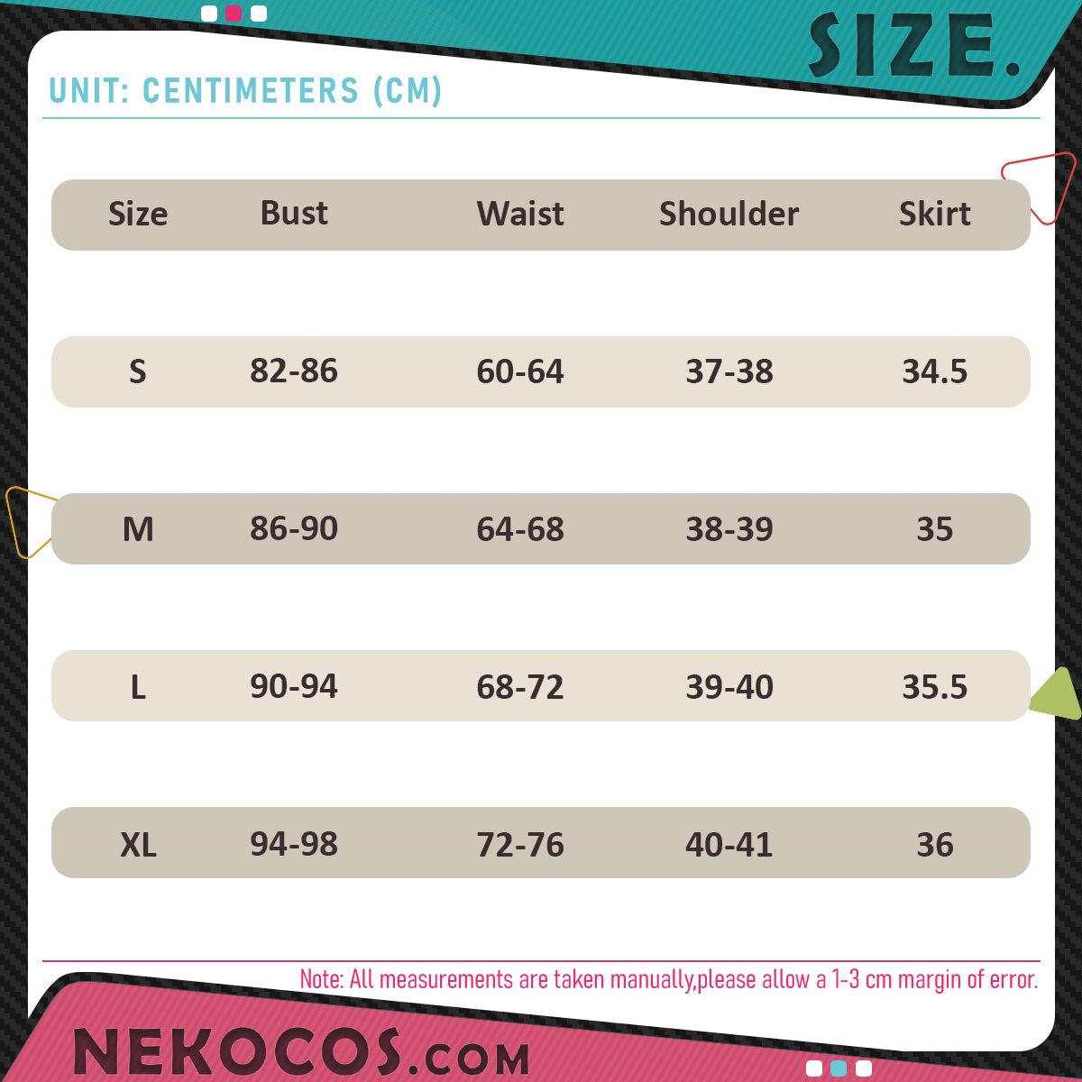 Size chart for 【Nekocos】Game Neverness to Everness Cosplay Esper Zero Cosplay Costume | In Stock in centimeters.