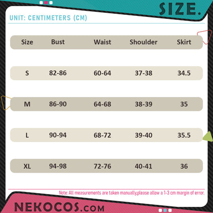Size chart for 【Nekocos】Game Neverness to Everness Cosplay Esper Zero Cosplay Costume | In Stock in centimeters.