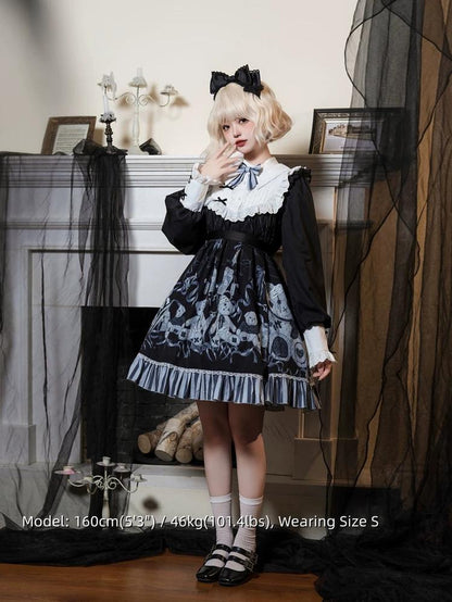 Bandage Bear - Gothic Lolita Long-Sleeve OP Dress, Teddy Bear Print