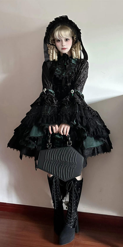 Dark Raven Poem - Gothic Lolita JSK & Bolero Dress Set, Diamond Velvet