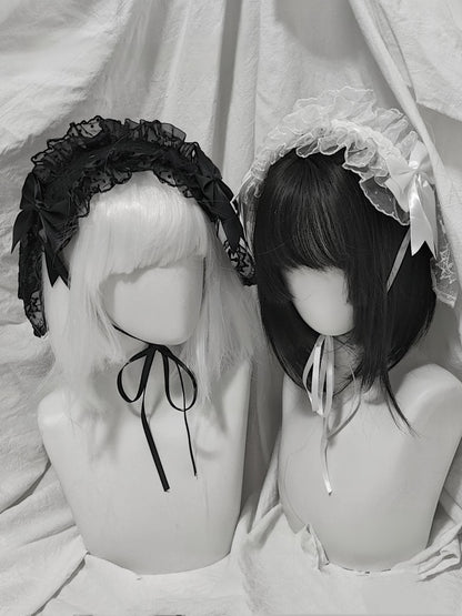 Halloween Gothic Lolita Lace Veil Hairband, Cross Embroidery