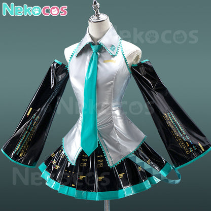 【Nekocos】Vocaloid Hatsune Miku Cosplay Miku Silver Patent Leather Cosplay Costume | In Stock