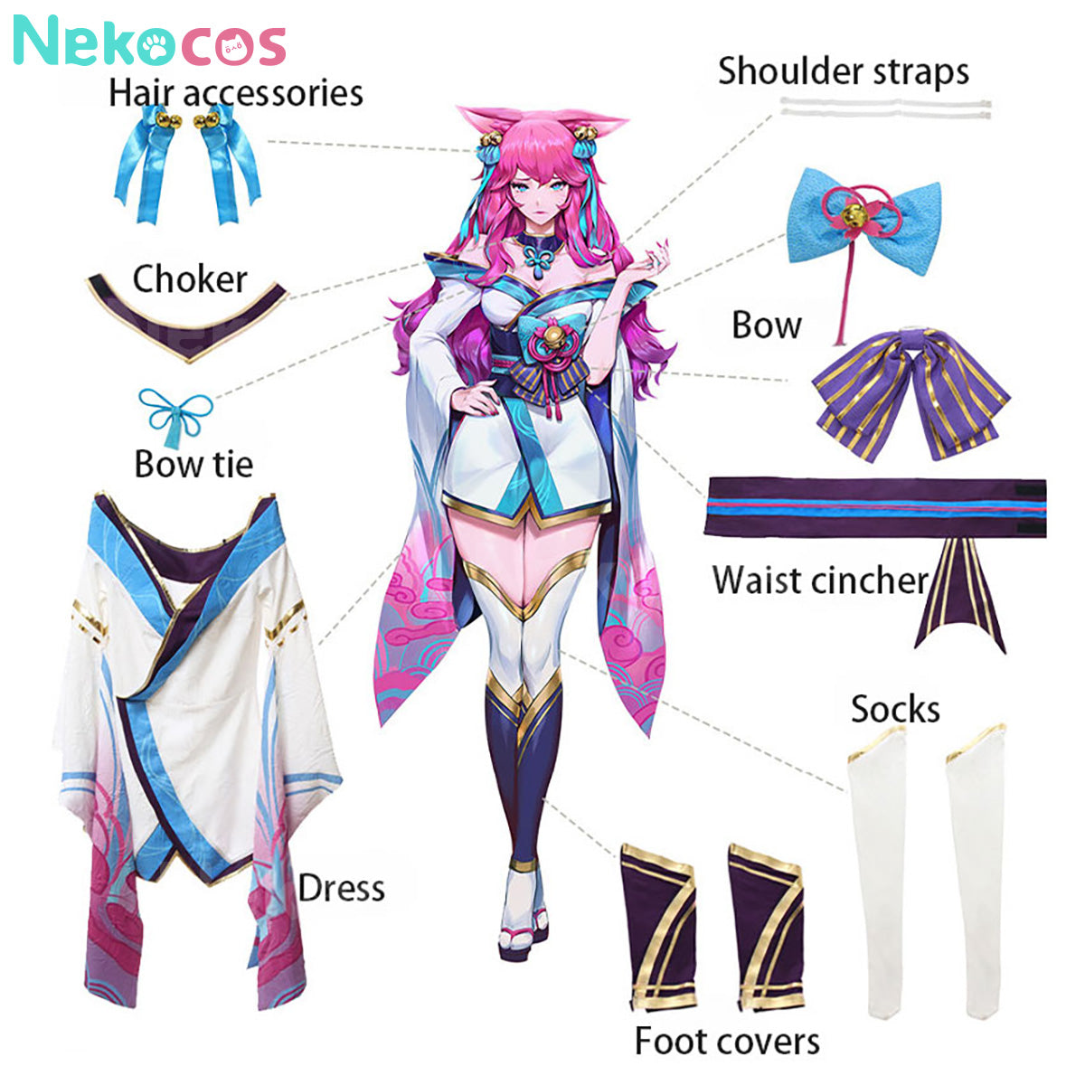 【Nekocos】Game League of Legends Cosplay Spirit Blossom Ahri Cosplay Costume | In Stock