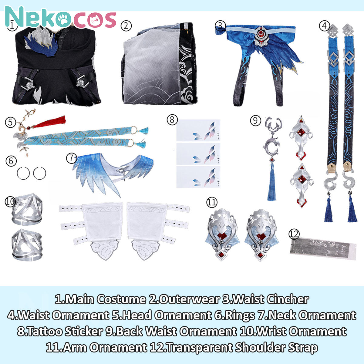 Yangyang Cosplay Costume Premium Edition Wuthering Waves Cosplay accessories set with intricate details and ornaments.