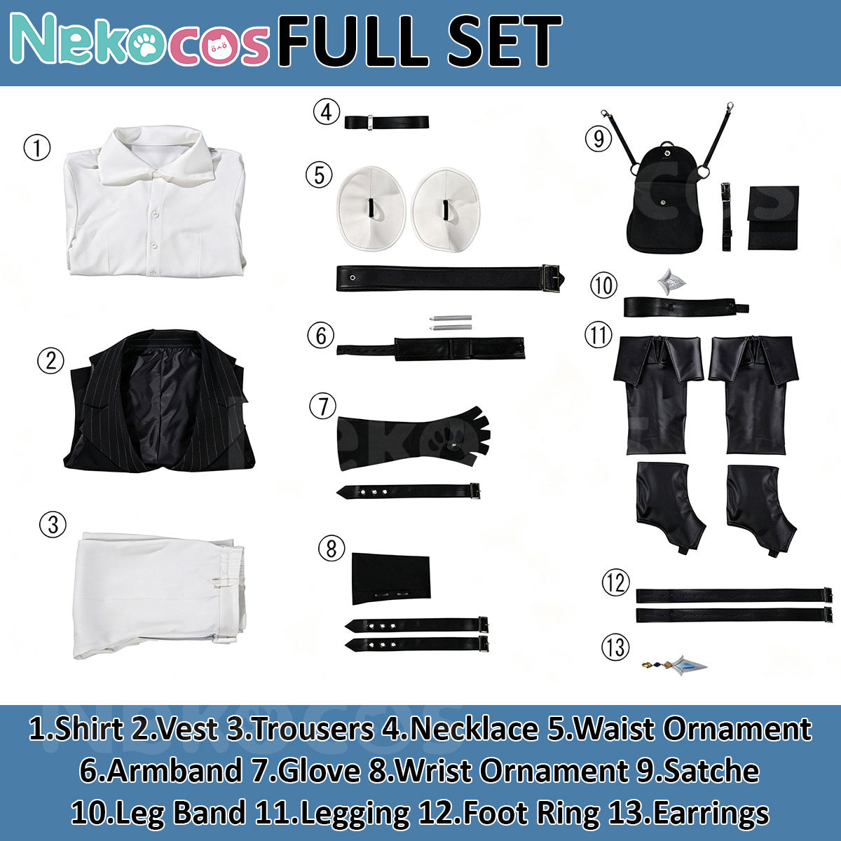 Full set components of 【Nekocos】Game Genshin Impact Cosplay Lohen Cosplay Costume | Custom-Tailor including accessories.
