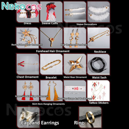 【Nekocos】Game Wuthering Waves Cosplay Xin Cosplay Costume Premium Edition | Custom-Tailor accessories display including various ornaments.