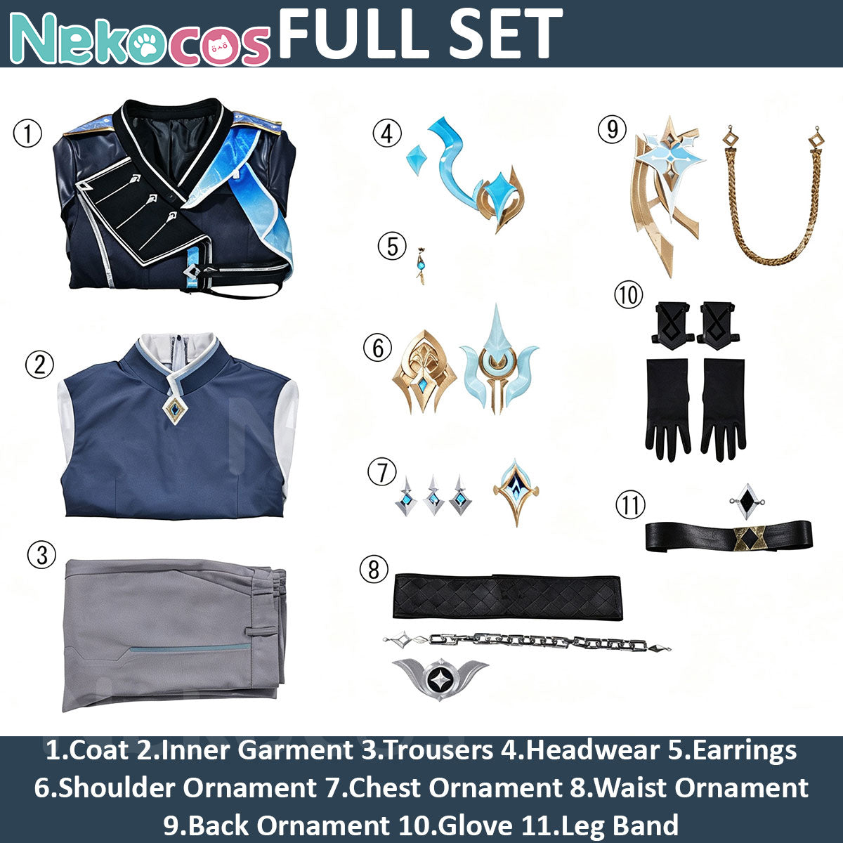 Nekocos Full Set of Genshin Impact Cosplay Aether Traveler Snezhnaya Skin Costume Premium Edition with accessories