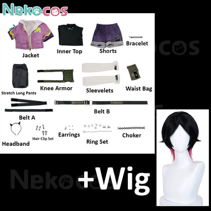 Nekocos Game Cosplay Clove Cosplay Costume | Custom-Tailor includes full set and wig, featuring various costume accessories.