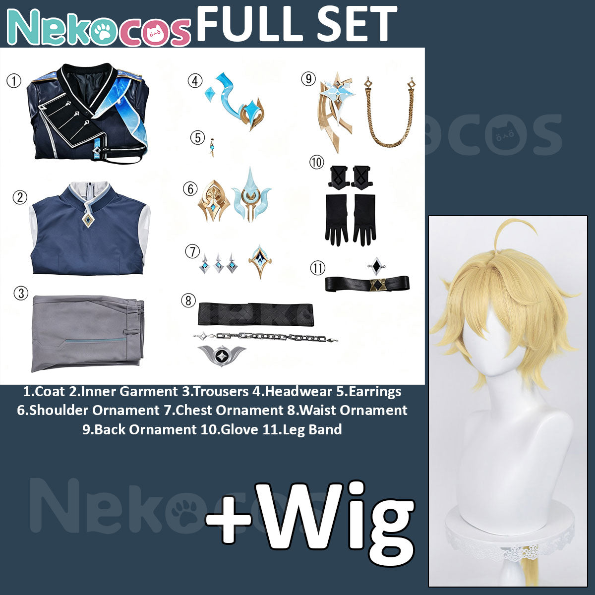 Nekocos Game Genshin Impact CosplayAether Traveler Snezhnaya Skin Costume Premium Edition | In Stock Full Set with Wig