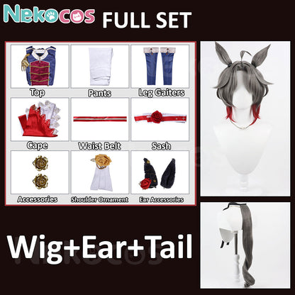 Nekocos Game Uma Musume Pretty Derby Cosplay Rose Kingdom Cosplay Costume full set including wig, ears, tail and accessories.