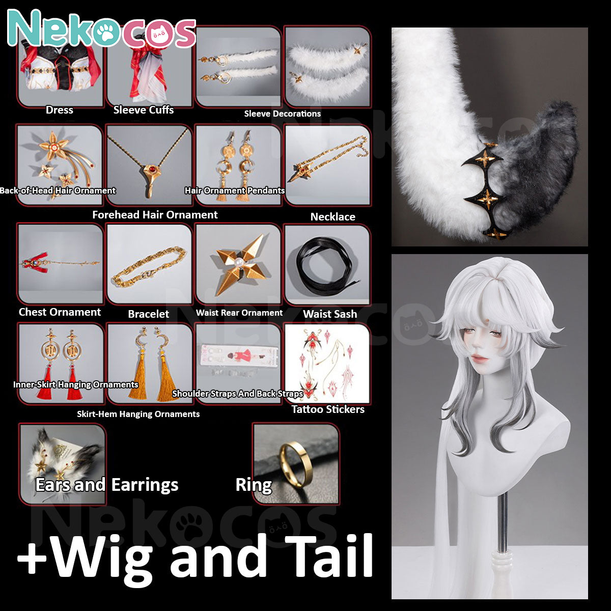 Nekocos Game Wuthering Waves Cosplay Xin Cosplay Costume Premium Edition | Custom-Tailor accessories and wig display