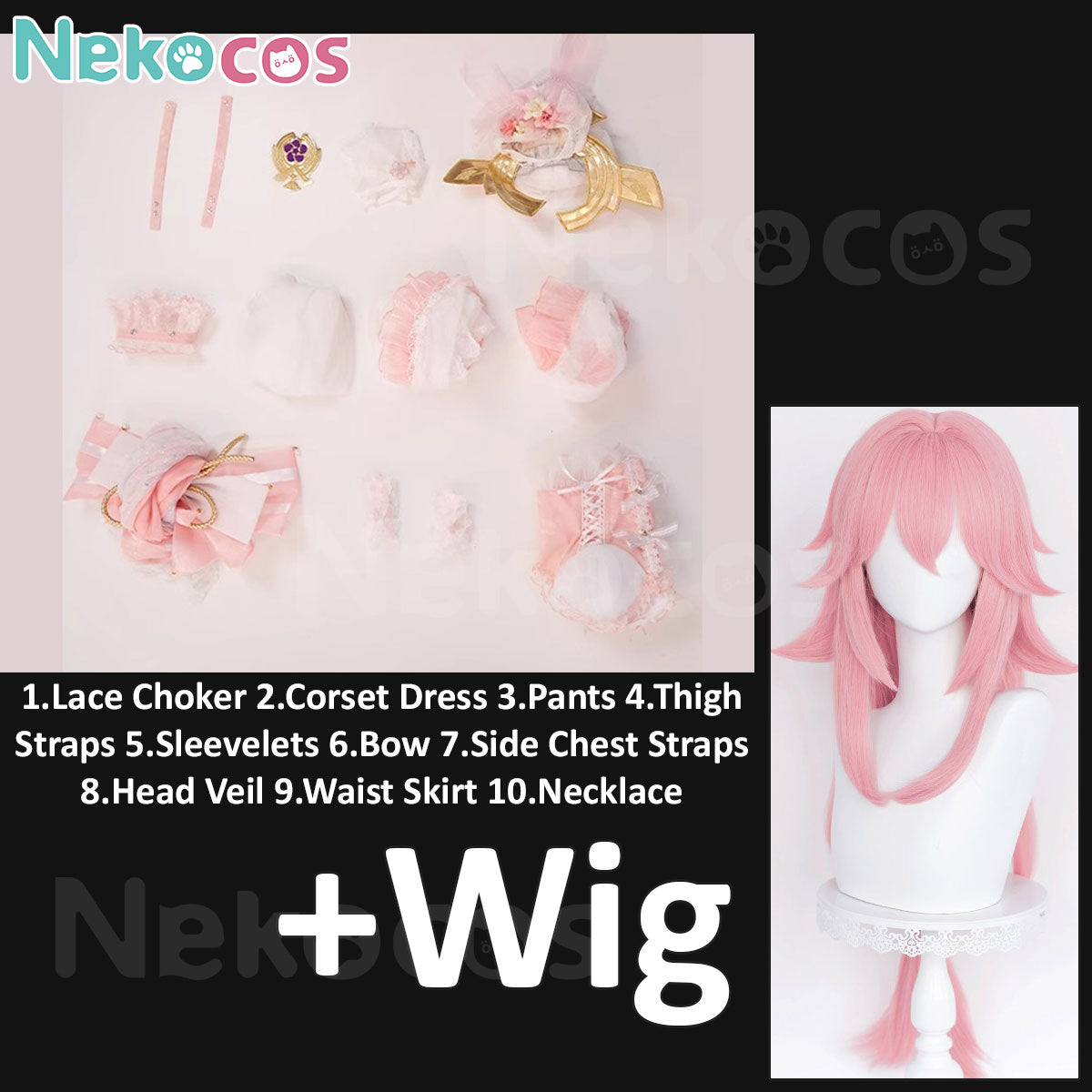 Nekocos Game Genshin Impact Cosplay Yae Miko Bride Ver. Cosplay Costume | Custom-Tailor full set with wig and accessories.