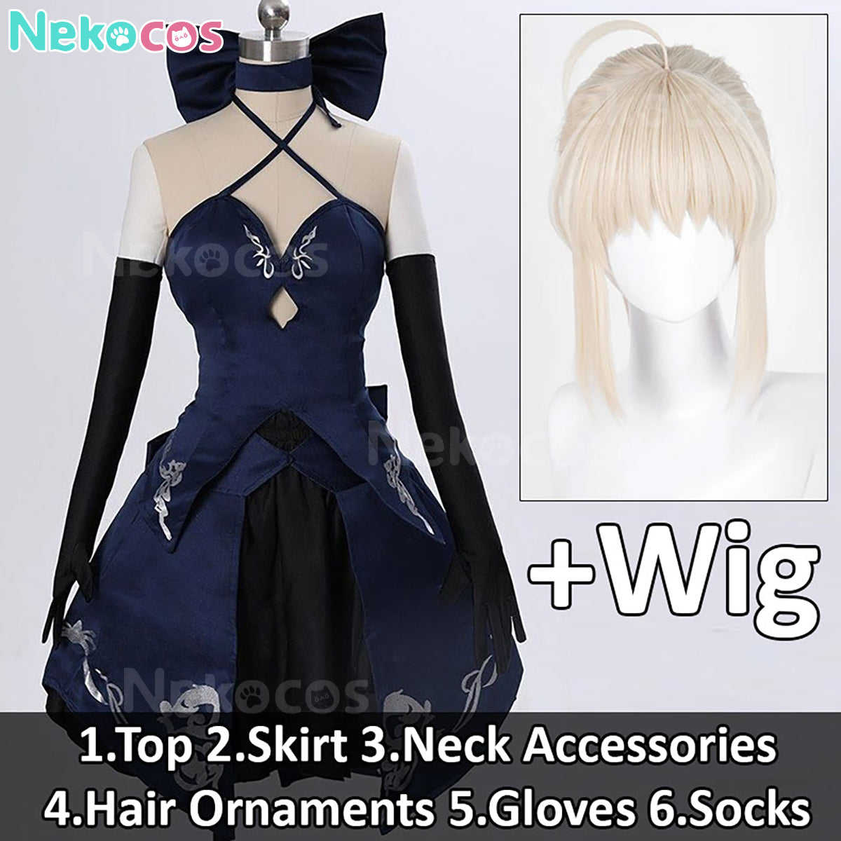 【Nekocos】Game Fate/stay night Cosplay Altria Pendragon Black Dress Cosplay Costume | In Stock