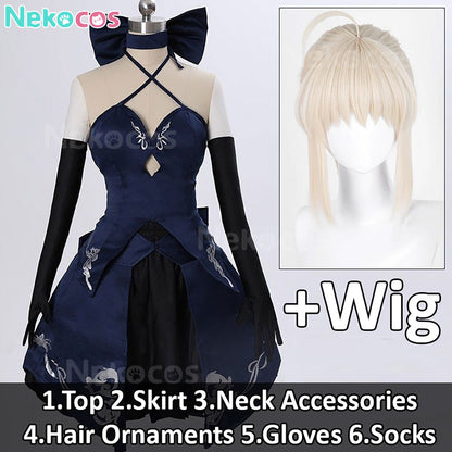 【Nekocos】Game Fate/stay night Cosplay Altria Pendragon Black Dress Cosplay Costume | In Stock