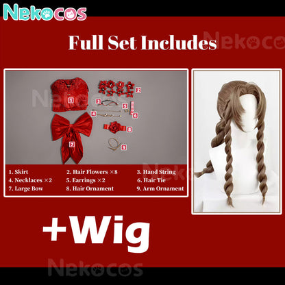 【Nekocos】Game Cosplay Aerith red Dress Cosplay Costume Premium Edition | Custom-Tailor